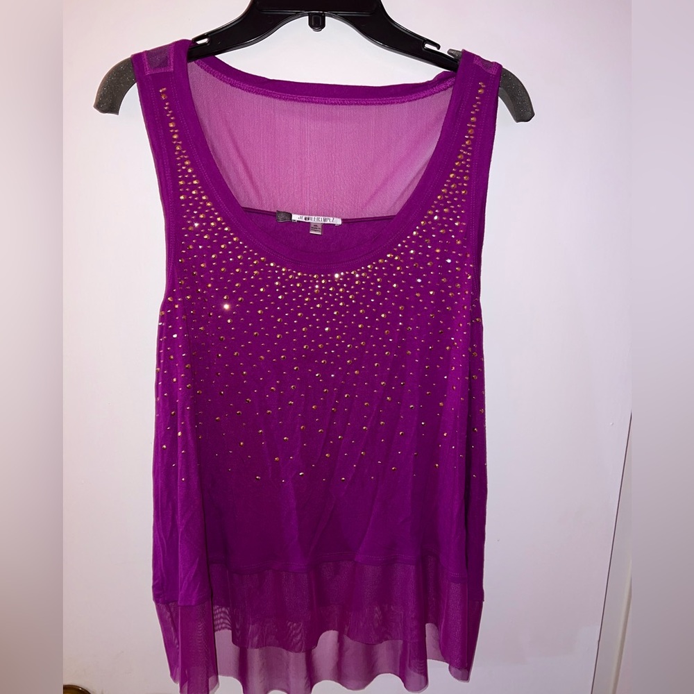Jennifer Lopez embellished with mesh yoke magenta tank top XL